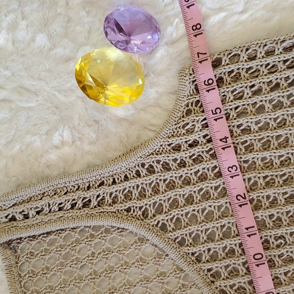 THE LIMITED Beige tan open knit sleeveless tank top silver metallic Medium - Picture 5 of 7